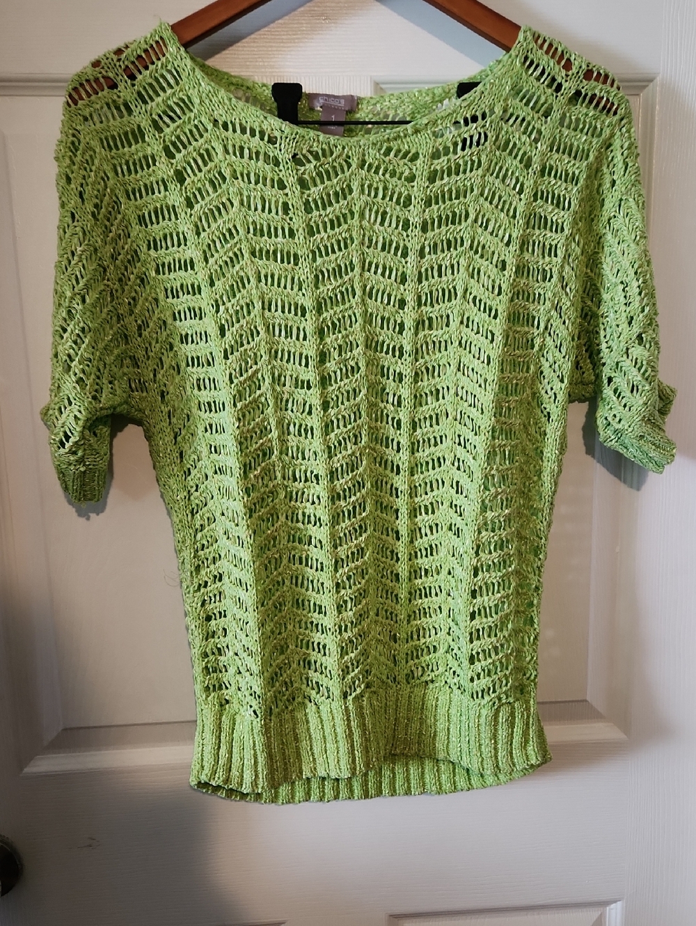 Chico's Lime Green Open-Weave Short Sleeve Top